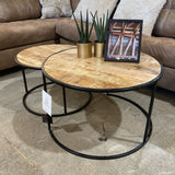 2pc Set Round Wood & Iron Nesting COFFEE/COCKTAIL TABLE 30Wx18H largest