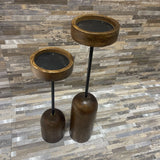 2pc Brown Soho Wooden Iron Candle Pillars ACCESSORIES 3.5Wx15H tallest