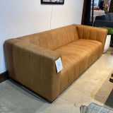 Canale Ribbed Leather SOFA Cognac Tan 85.5Wx37.5Dx27.5H