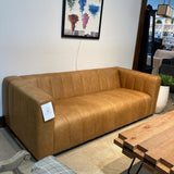 Canale Ribbed Leather SOFA Cognac Tan 85.5Wx37.5Dx27.5H