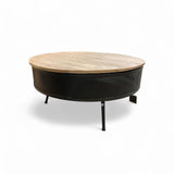 Villa2 Industrial Round Wood & Metal COFFEE/COCKTAIL TABLE Black/Weather Barn 35d9h