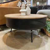 Villa2 Industrial Round Wood & Metal COFFEE/COCKTAIL TABLE Black/Weather Barn 35d9h