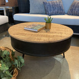 Villa2 Industrial Round Wood & Metal COFFEE/COCKTAIL TABLE Black/Weather Barn 35d9h