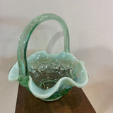 Fenton Opalescent Lily Art Glass Basket ACCESSORIES Green 6Wx6.5H