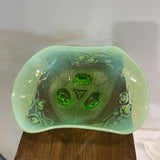 Antique Jefferson Glass Opalescent Wavy Glass Bowl ACCESSORIES Green 7.5Wx2.5H