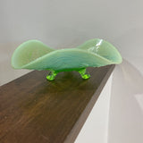 Antique Jefferson Glass Opalescent Wavy Glass Bowl ACCESSORIES Green 7.5Wx2.5H