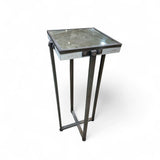 Rustic Industrial w/ Distressed Mirrored Top SIDE TABLE 13.5Wx31.5H