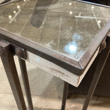 Rustic Industrial w/ Distressed Mirrored Top SIDE TABLE 13.5Wx31.5H