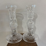 Waterford 2pc Set Crystal Cross Cut Candle Holders ACCESSORIES 4Wx7.5H