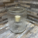 Ribbed Glass Tealight Lantern w/ Metal Handle ACCESSORIES 5d6h