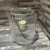 Ribbed Glass Tealight Lantern w/ Metal Handle ACCESSORIES 5d6h