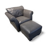 Natuzzi China Leather Armchair w/ Ottoman LOUNGE CHAIRS Gray 42w36d34h