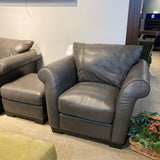 Natuzzi China Leather Armchair w/ Ottoman LOUNGE CHAIRS Gray 42w36d34h