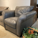 Natuzzi China Leather Armchair w/ Ottoman LOUNGE CHAIRS Gray 42w36d34h