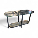 Industrial Oval 2-Tier Glass Top CONSOLE TABLE 52Wx20Dx28H