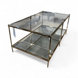 Rectangular Tiered Brass & Glass w/ Mirrored Lower Shelf COFFEE/COCKTAIL TABLE 42w24d18h