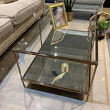 Rectangular Tiered Brass & Glass w/ Mirrored Lower Shelf COFFEE/COCKTAIL TABLE 42w24d18h