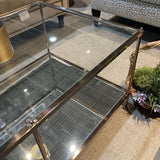 Rectangular Tiered Brass & Glass w/ Mirrored Lower Shelf COFFEE/COCKTAIL TABLE 42w24d18h