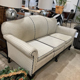 Custom Upholstered Chippendale Camelback SOFA Black / Off White 74Wx29Dx38H