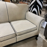 Custom Upholstered Chippendale Camelback SOFA Black / Off White 74Wx29Dx38H