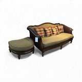 Thomasville Sorrento Single Seat Leather & Wood Frame w/ Ottoman & Pillows SOFA 90Wx36Dx40H