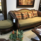 Thomasville Sorrento Single Seat Leather & Wood Frame w/ Ottoman & Pillows SOFA 90Wx36Dx40H