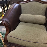 Thomasville Sorrento Leather & Wood Framed w/ Pillows CHAIR 43Wx39Dx38H