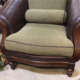 Thomasville Sorrento Leather & Wood Framed w/ Pillows CHAIR 43Wx39Dx38H