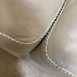 Top Grain Leather Chunky Stitch 3-Seat SOFA Stone 90Wx36Dx33H