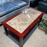 Cherry Finish Wood w/ Faux Stone Insert Top COFFEE/COCKTAIL TABLE 44w22d18h