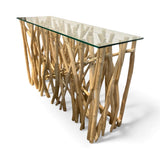 Natural Driftwood Style Base w/ Glass Top CONSOLE TABLE 49Wx16Dx30H