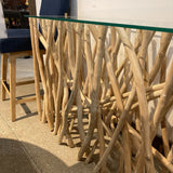 Natural Driftwood Style Base w/ Glass Top CONSOLE TABLE 49Wx16Dx30H