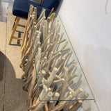 Natural Driftwood Style Base w/ Glass Top CONSOLE TABLE 49Wx16Dx30H