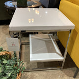 Chrome Frame Lacquer Finish 2-Tier SIDE TABLE White 22Wx24H