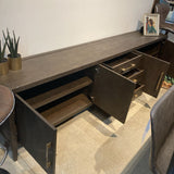 Restoration Hardware Cayden Campaign 4-Door BUFFET/SIDEBOARD Waxed Brown Oak/Brass 100w16d29h