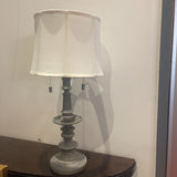 Turned Wood Double Bulb Pull Chain w/ Paneled Shade TABLE LAMP 14x31